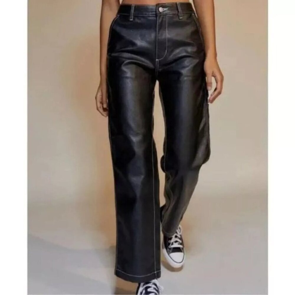 Urban Outfitters BDG Faux Leather Pants Women's 29 Black High Rise Carpenter